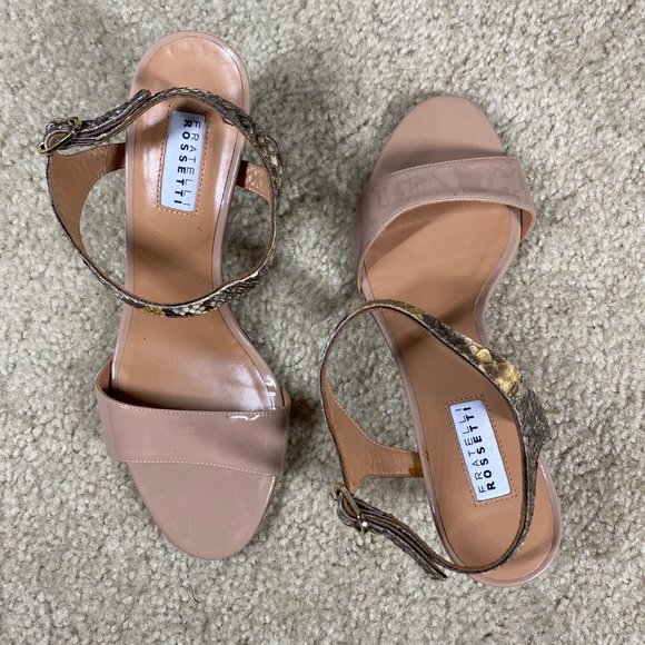 Fratelli Rossetti Tan Sandal Heels Snake Strap 7.5 - Picture 6 of 14